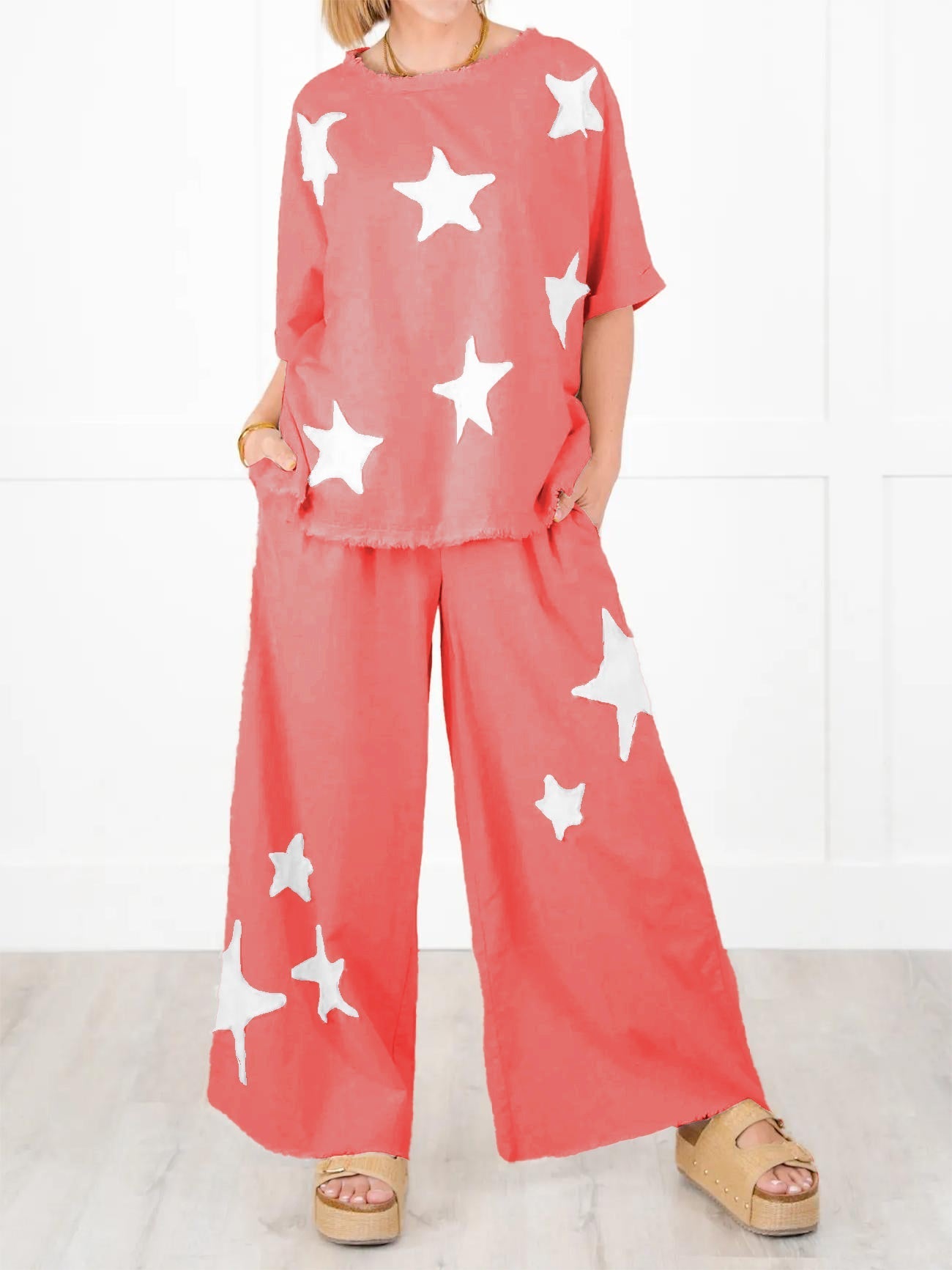 Zweiteiler-Set für Damen mit Stern-Patch im Freizeit-Stil (2 kaufen, kostenloser Versand)