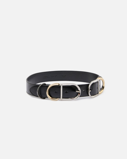 Shiny leather belt with metal loops, 4 cm