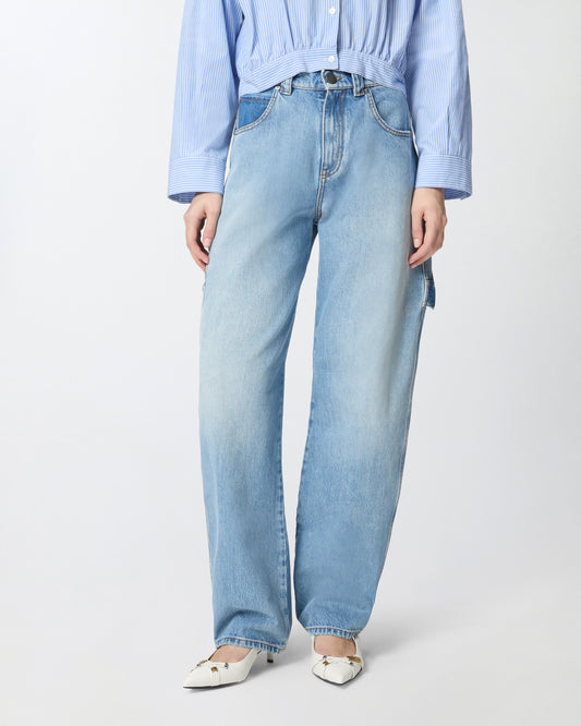 Two-tone balloon-fit jeans