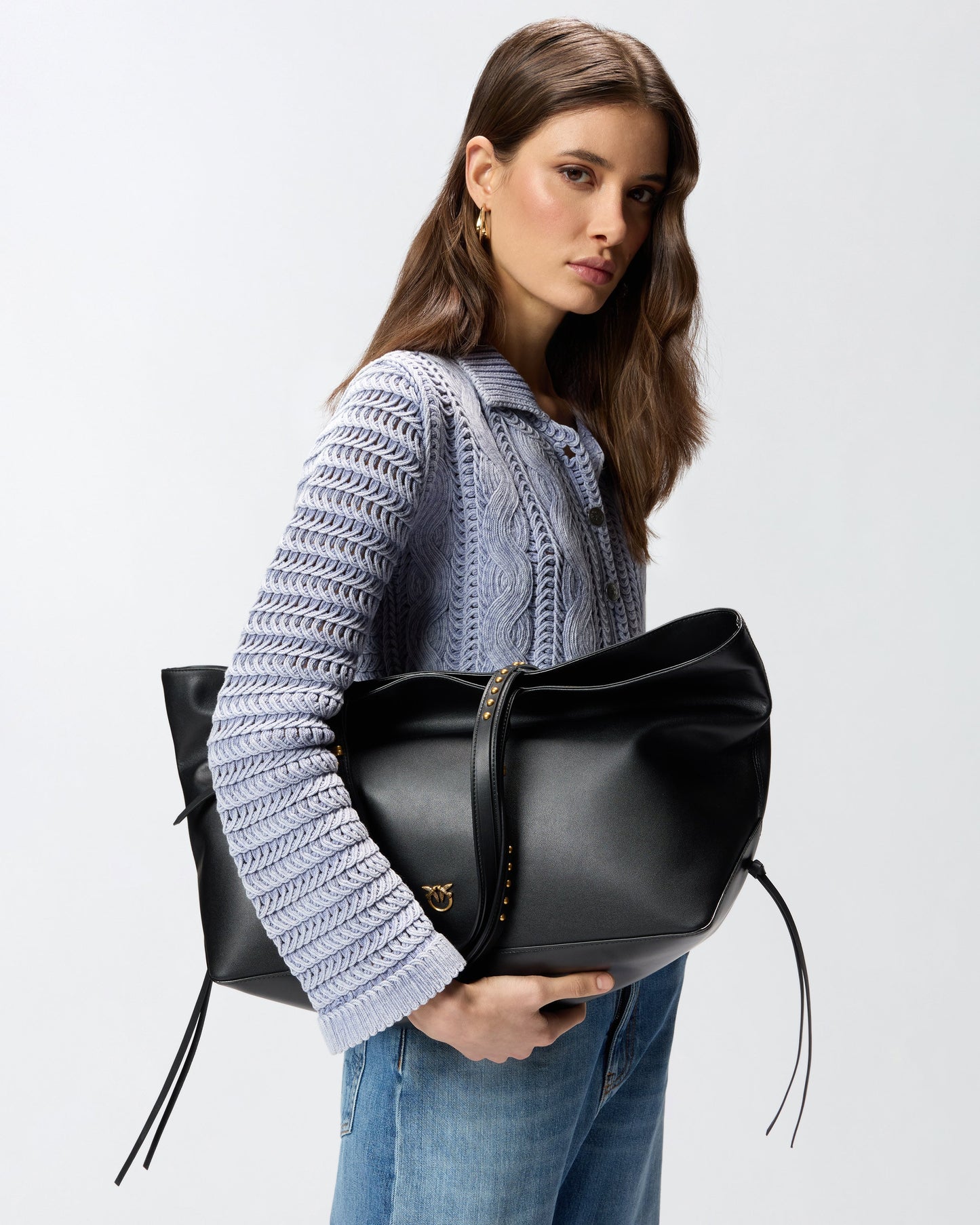 Medium leather shopper bag with metal details