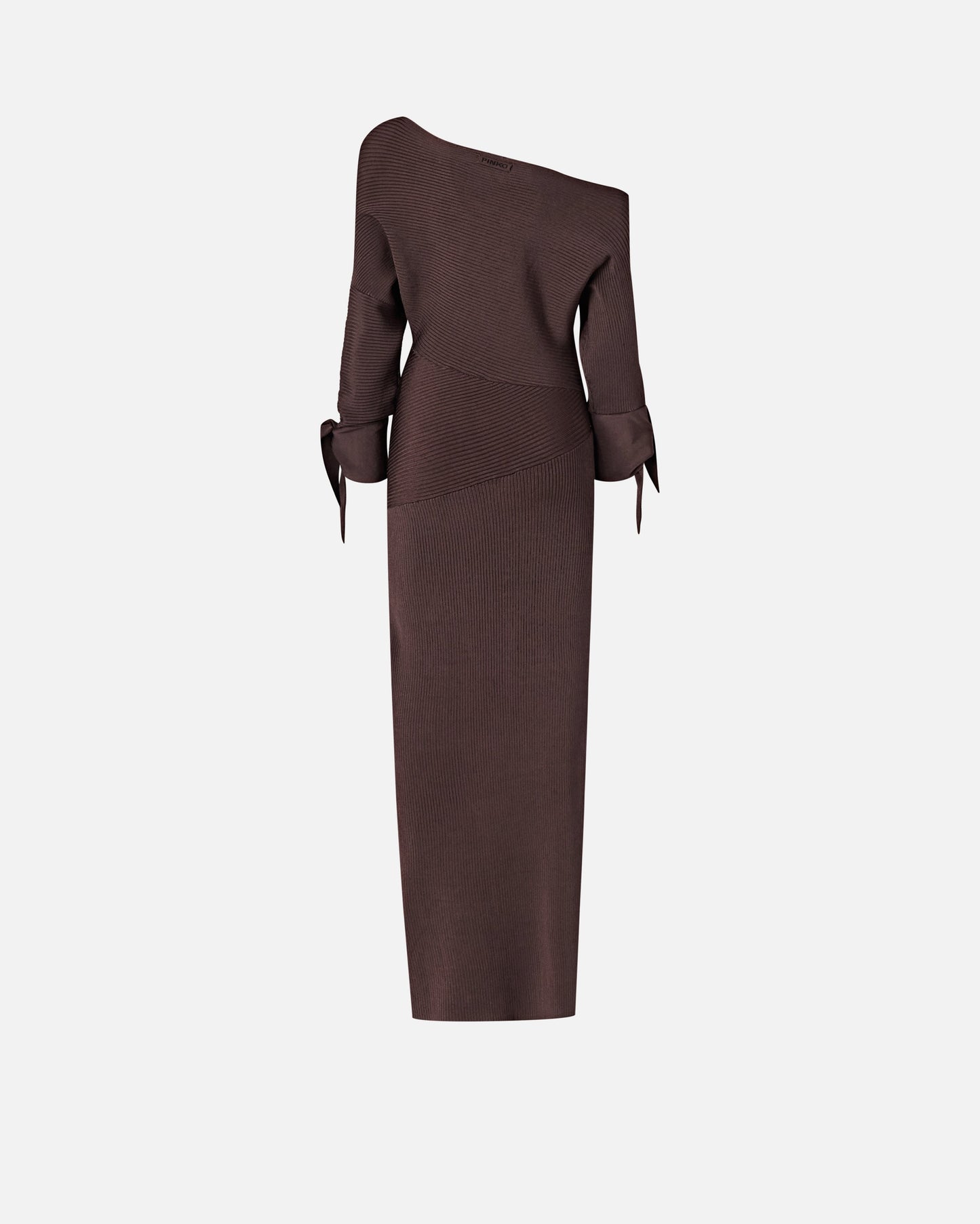 Long rib-knit dress with asymmetrical neckline