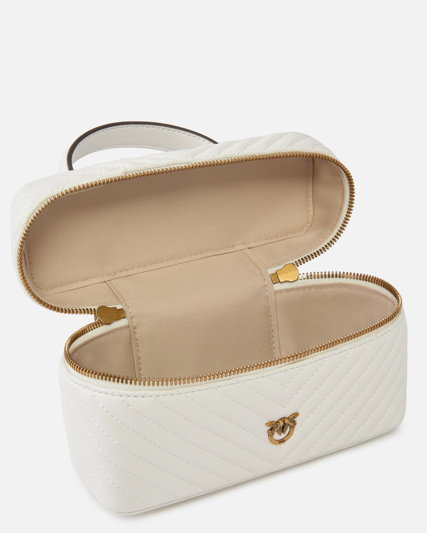 Small beauty case with shoulder strap in chevron nappa