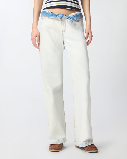 Jeans with contrasting fold-down waist
