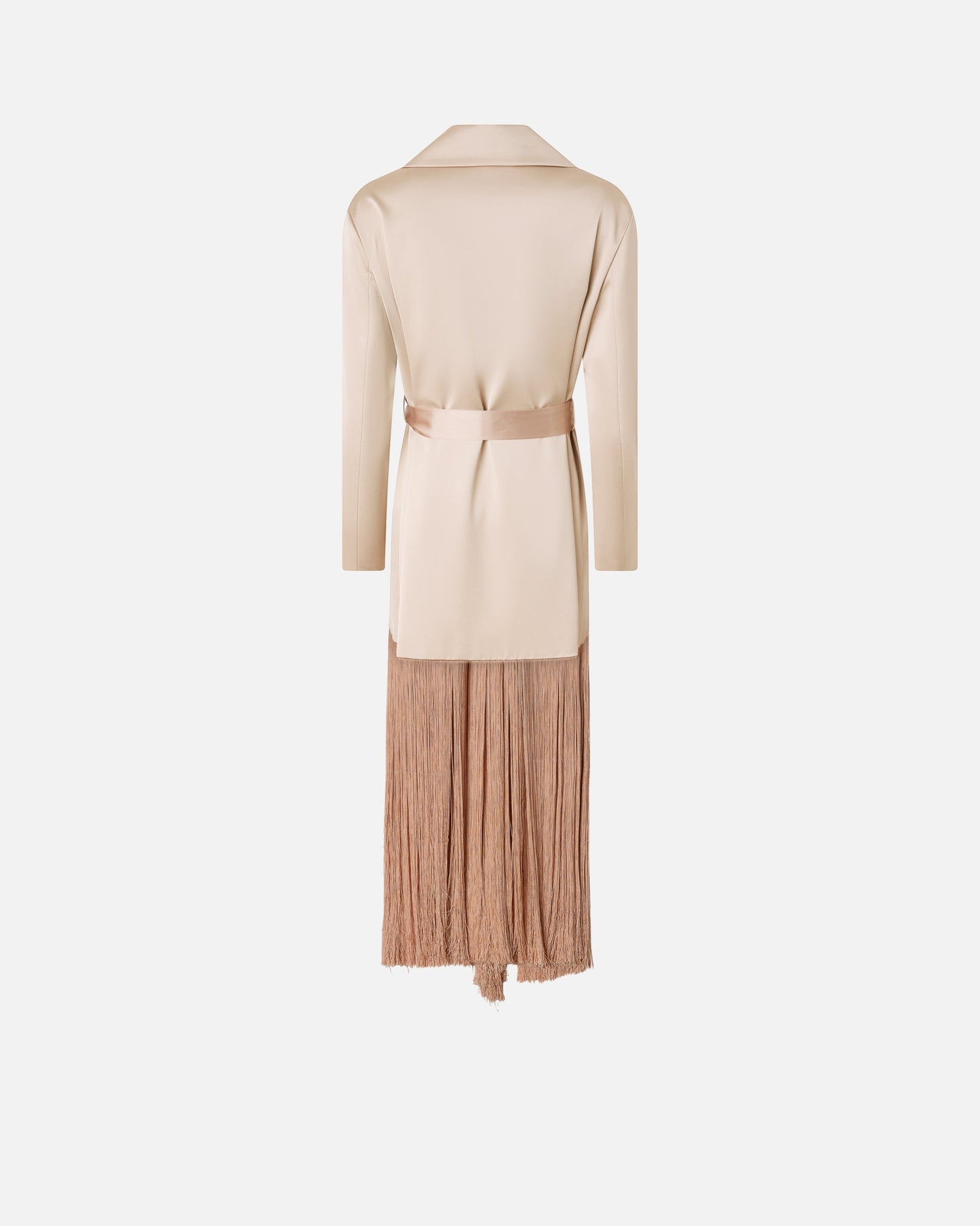 Satin trench coat with fringing