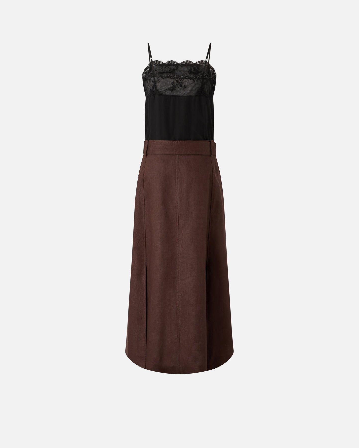 Midi dress with in linen with lace top