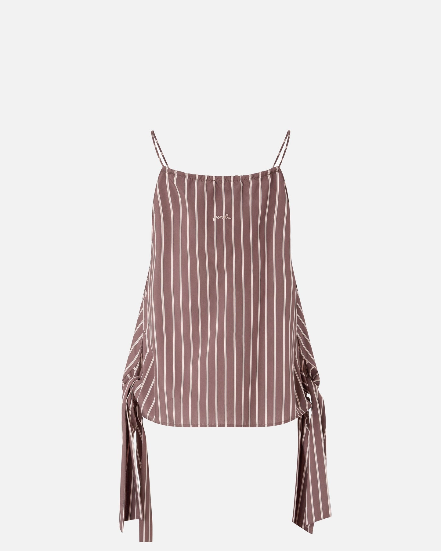 Striped top with thin shoulder straps and bows