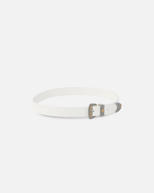 Shiny leather belt with metallic finishes, 3 cm