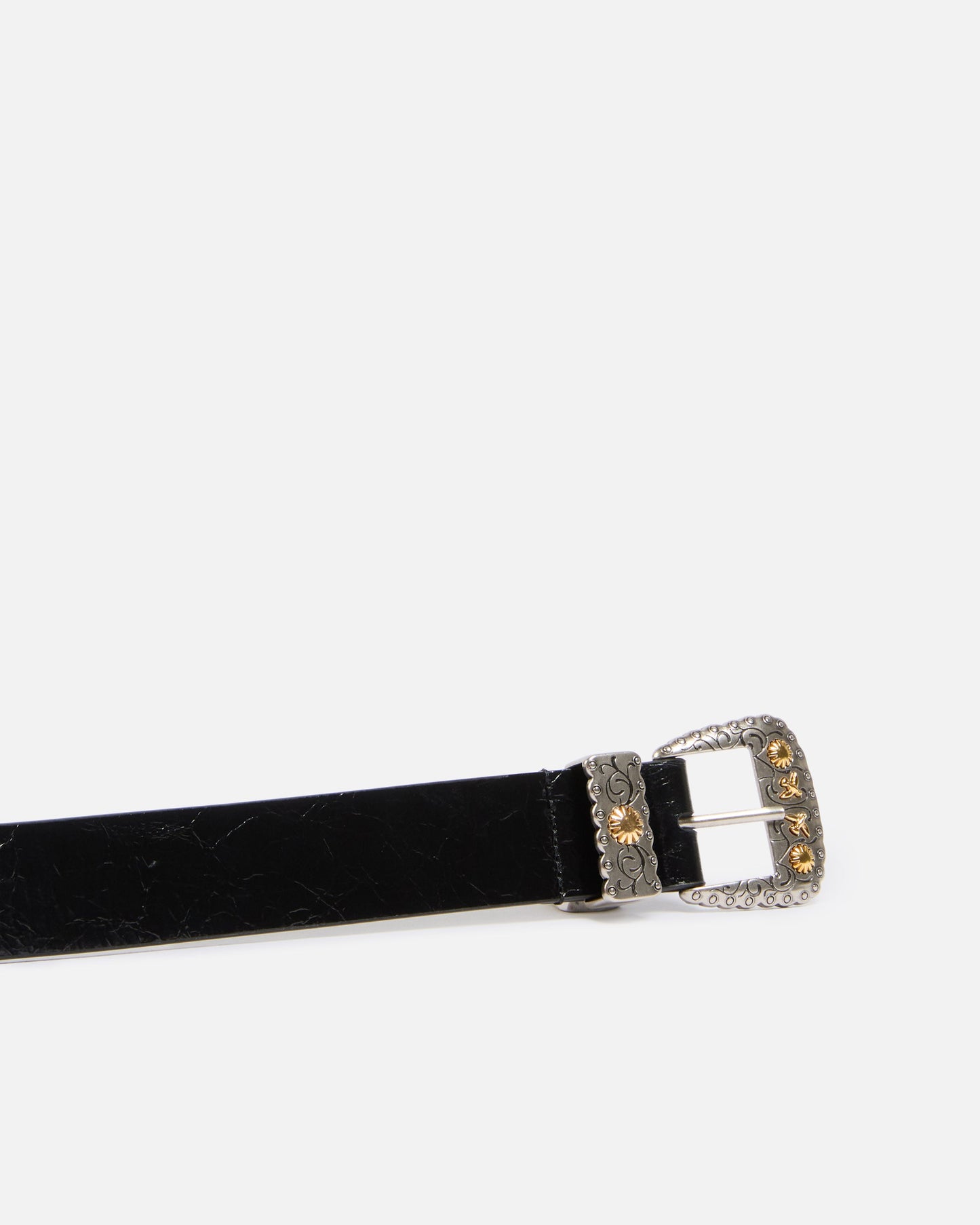Shiny leather belt with metallic finishes, 3 cm