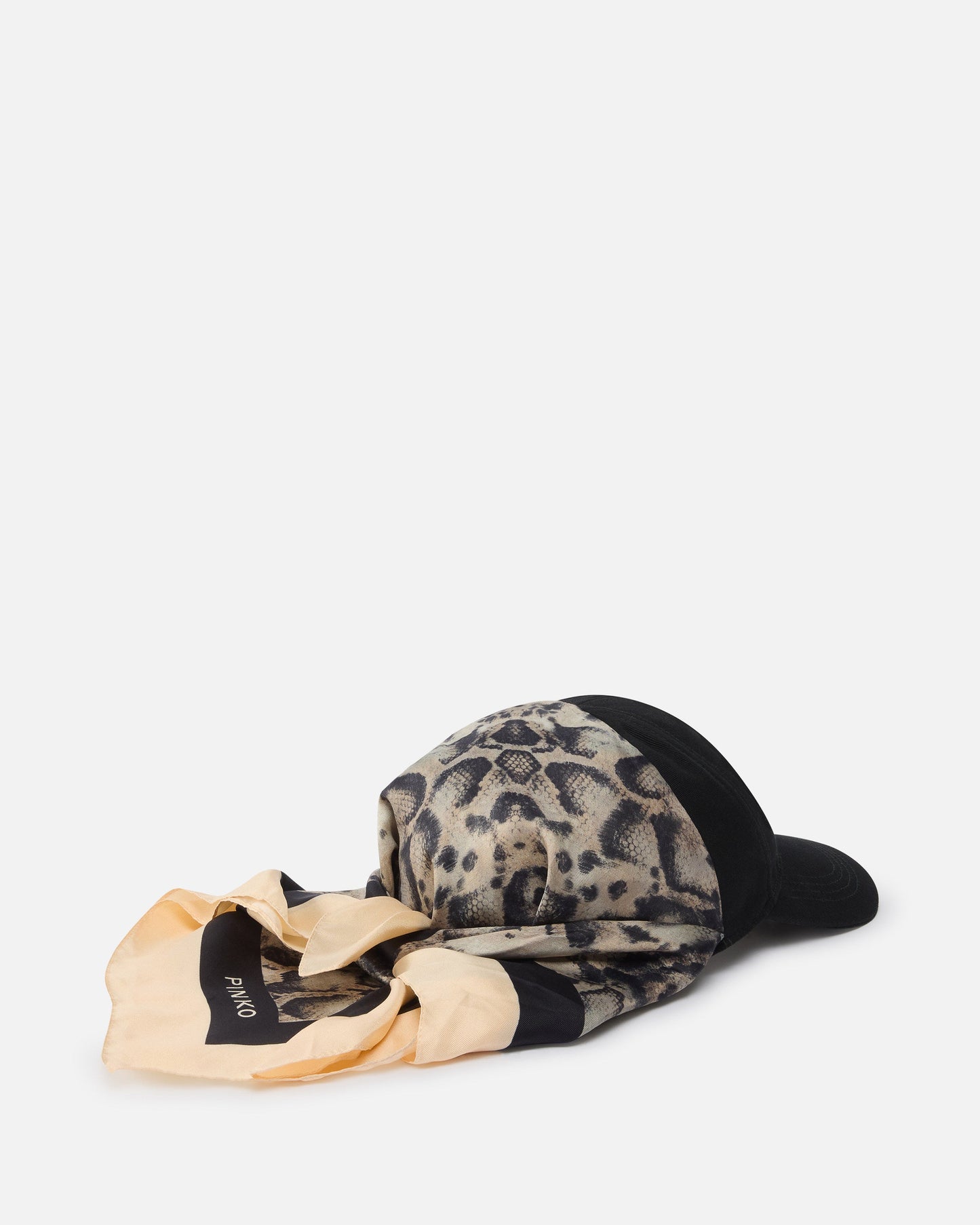 Baseball cap with animal print scarf