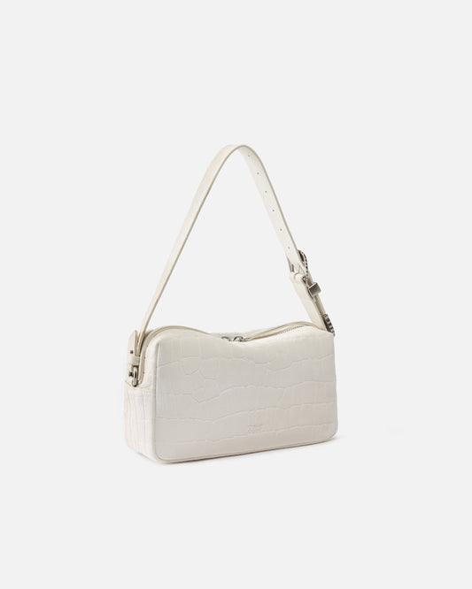 Medium crossbody bowler bag in crocodile-print leather