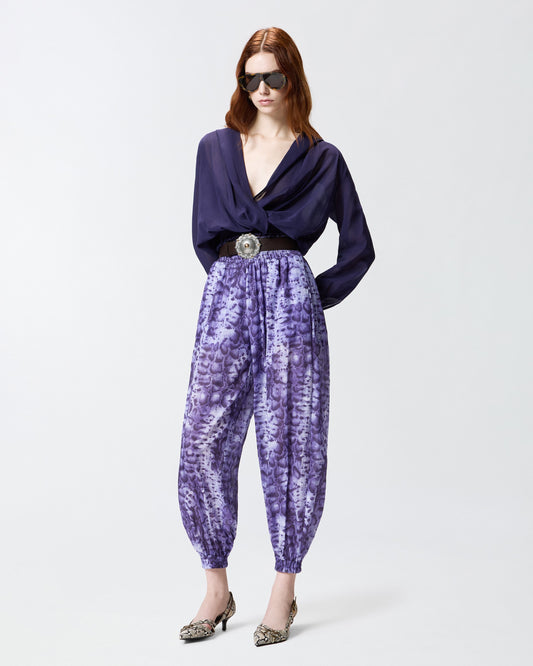 Cropped blouse with hood and sheer details