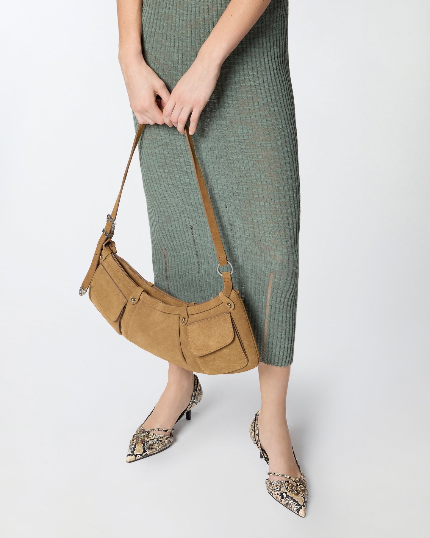 Pocket Body Bag large shoulder bag in suede with pockets