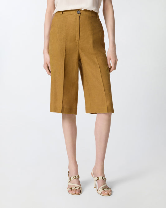 Linen Bermuda shorts with pressed pleat detail