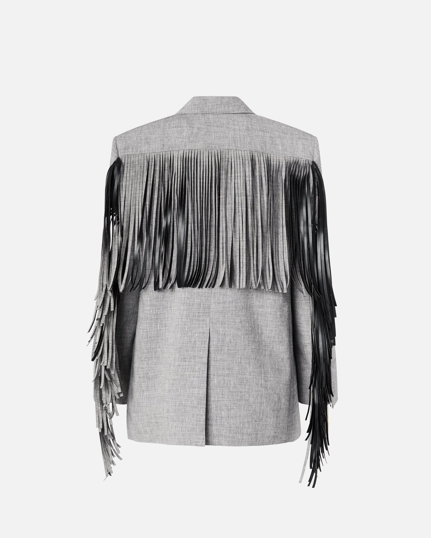 Double-breasted jacket with fringing