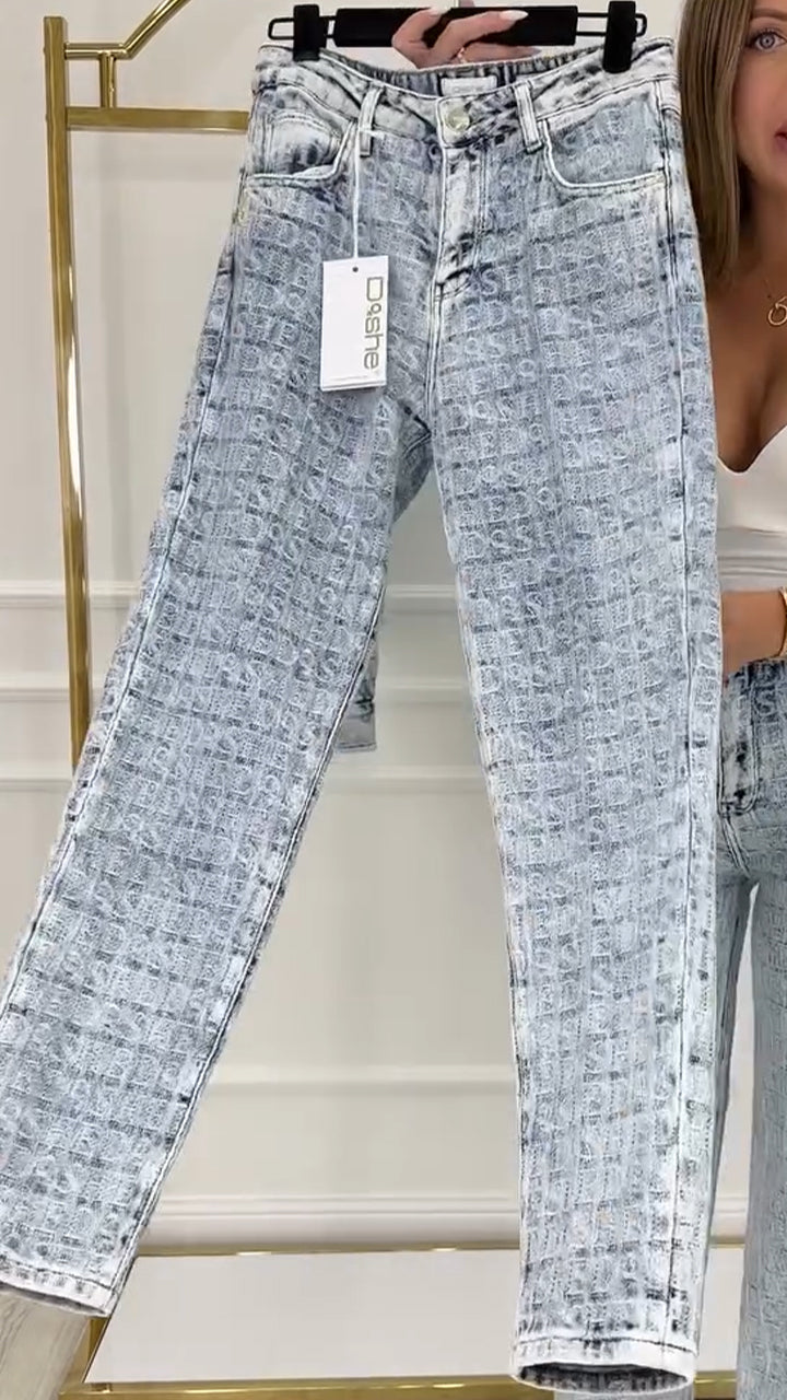 Damenkarierte lässige weite Jeans