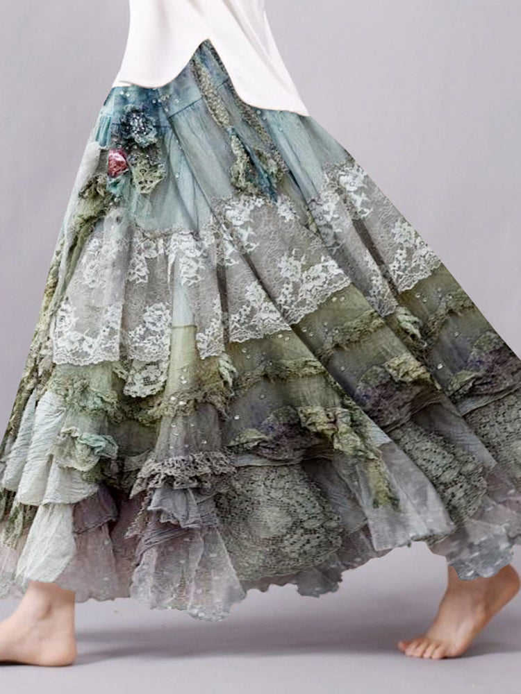 Vintage Boho Spitze Fließender Weiter Rock