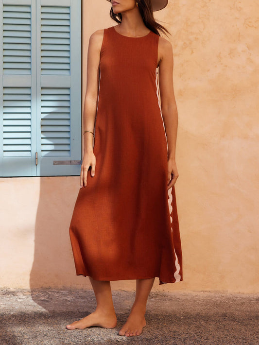 Flowy dress with side wave stripes and embellished side slit
