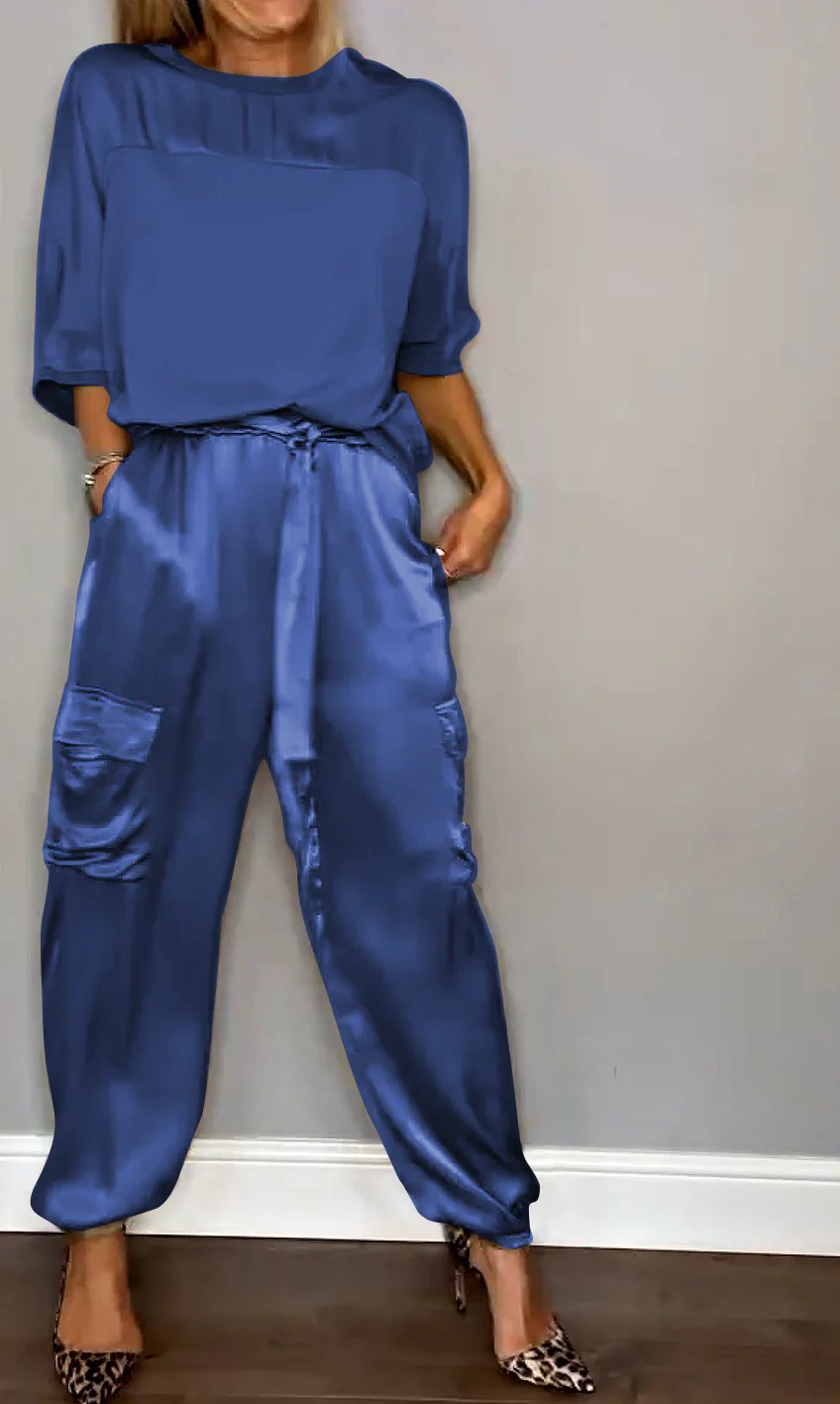 Geschmeidiges Satin-Oberteil und Hose mit halben Ärmeln💝BEIM KAUF VON 2 SETS KOSTENLOSER VERSAND
