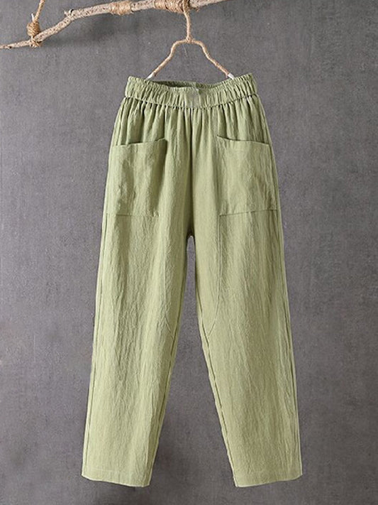 Damenhose aus Leinenmix mit Gummizugbund und Taschen