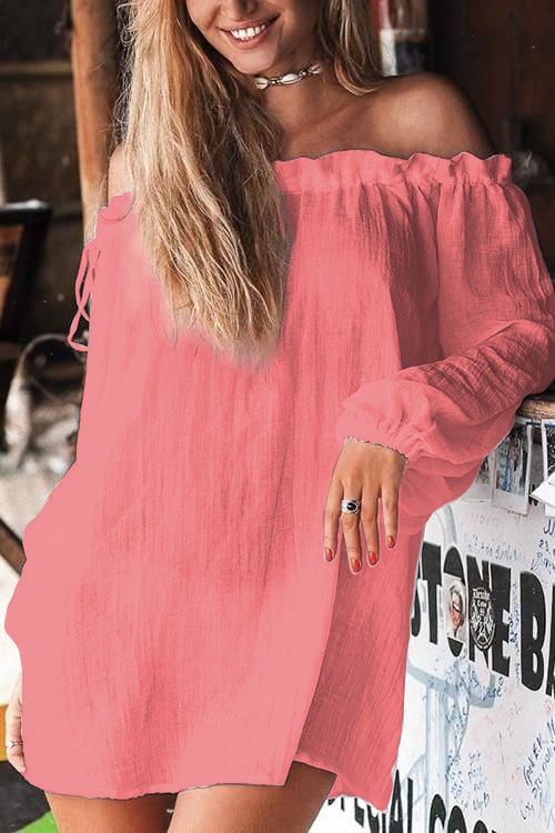 Damen Baumwoll-Leinen Elastischer Träger Schulterfreies Strandkleid