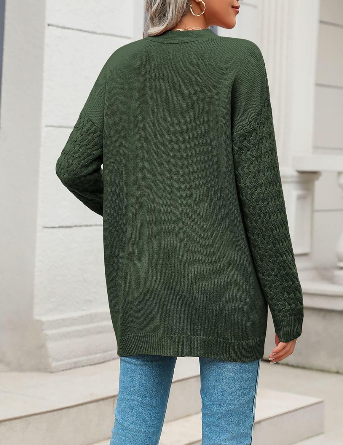 Zeagoo Damen Langarm Grobstrick Cardigan Herbststrickjacken Knopfleiste Offen Vorne Oberbekleidung mit Taschen 2024