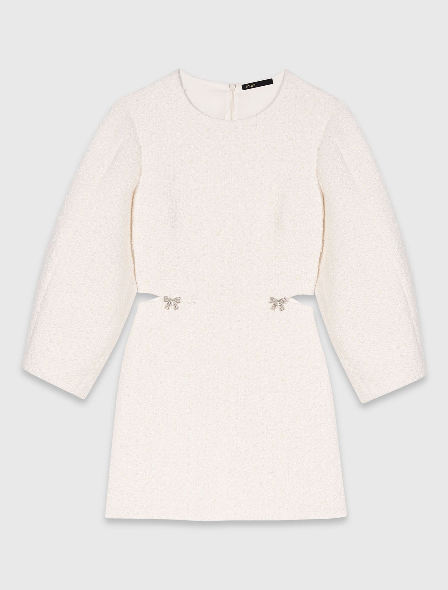 Short balloon-sleeve tweed dress