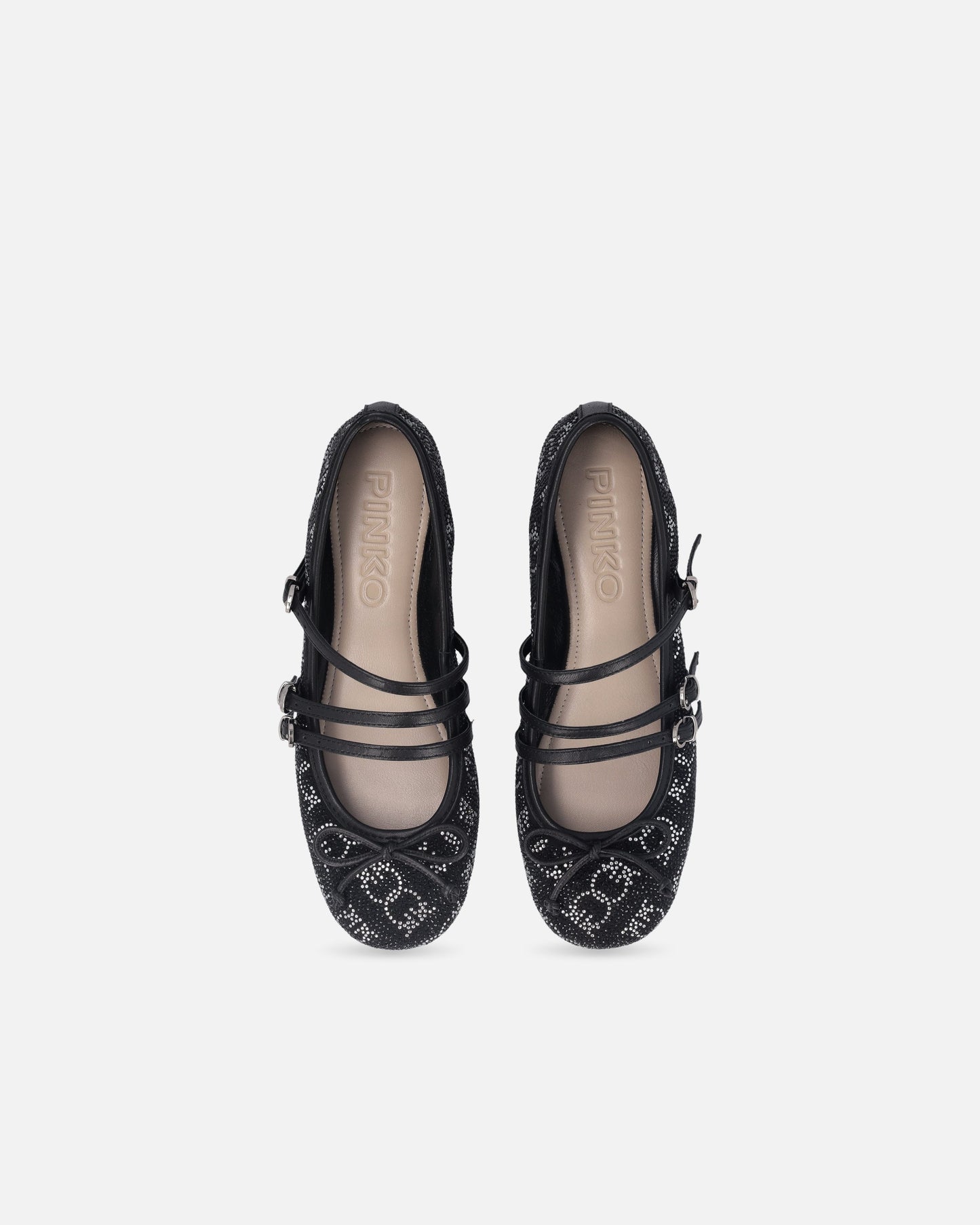 Monogram ballet flats with rhinestones and bow at the toe