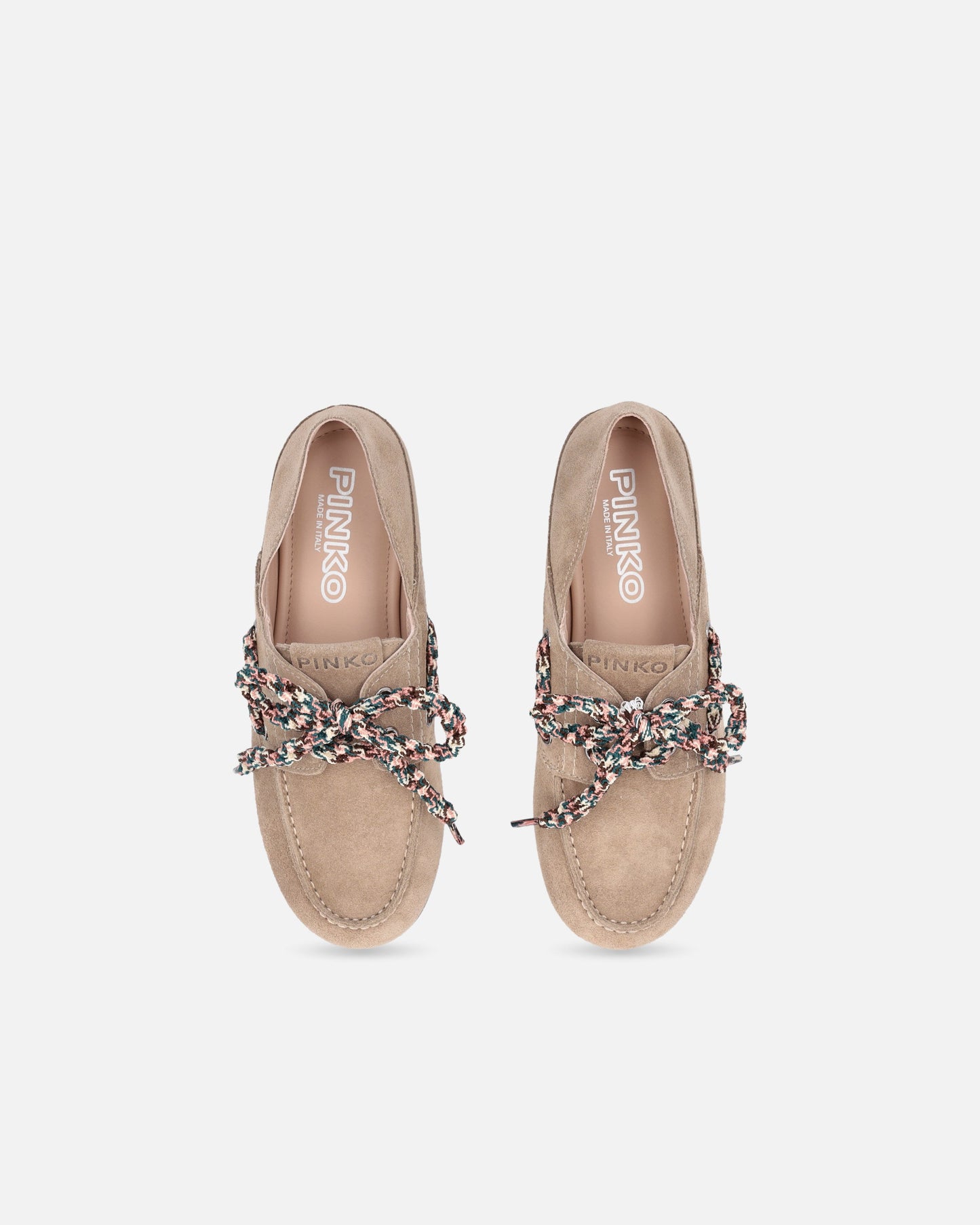 Suede moccasins with multicoloured laces