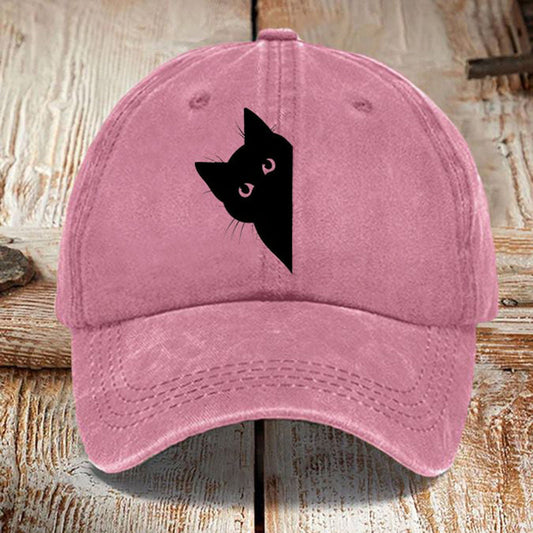 Japanische Kunst Schwarze Katze Druck Gewaschener Sonnenhut