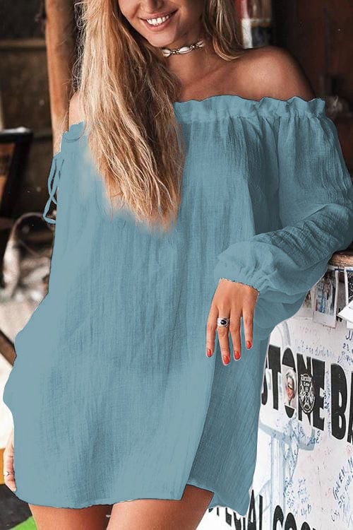 Damen Baumwoll-Leinen Elastischer Träger Schulterfreies Strandkleid