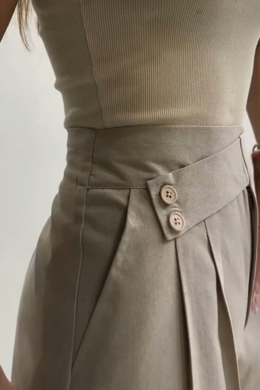 Damenmode einfarbige Hose mit unregelmäßiger Taille und weitem Bein