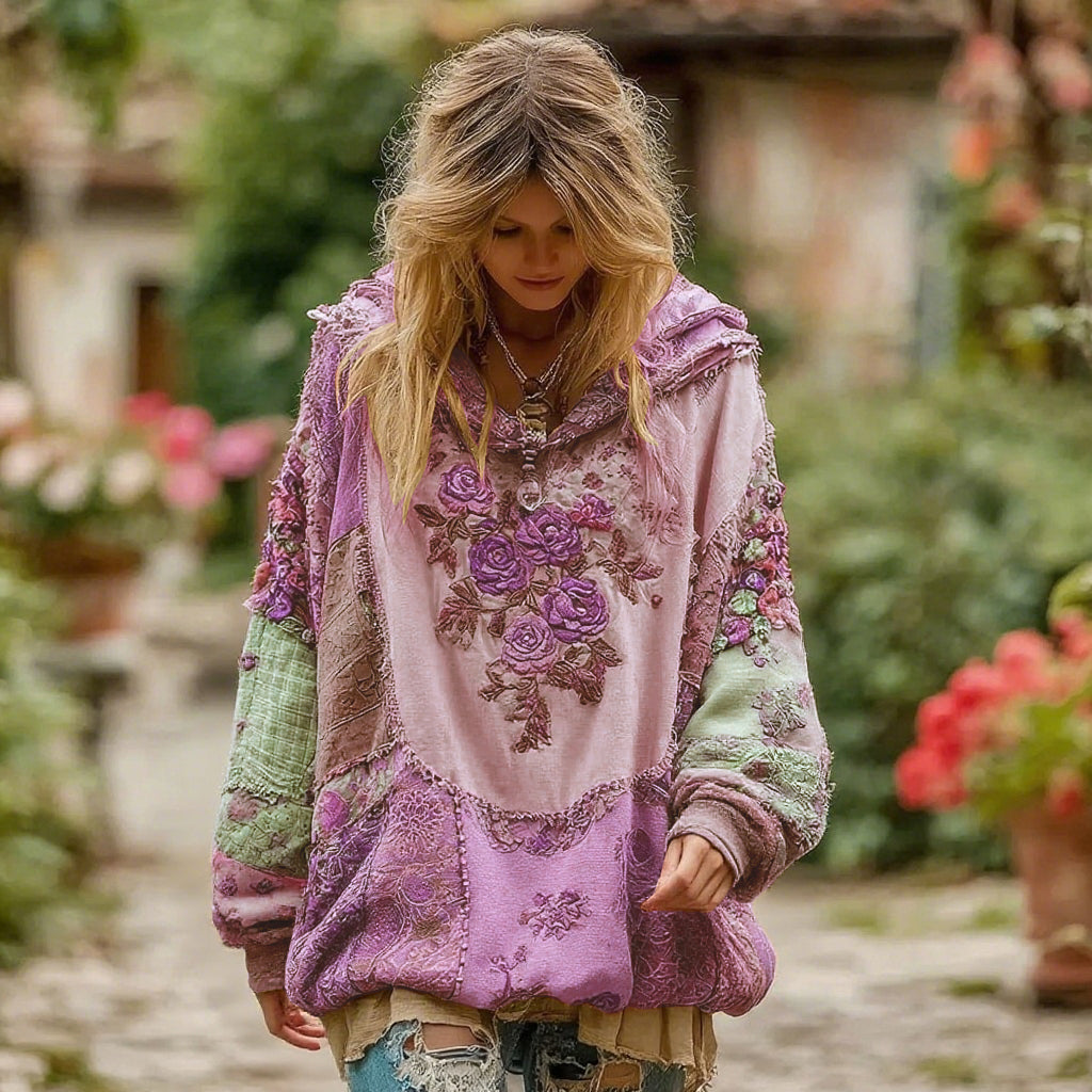 Damen Vintage Blumenmuster Hoodie
