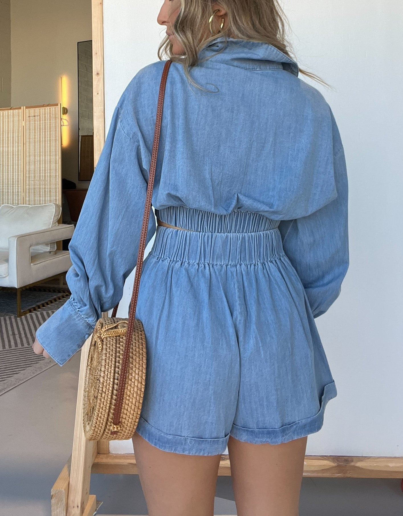 Langarm-Crop-Shirt und Shorts-Jeans-Set (2 kaufen, Versand gratis)