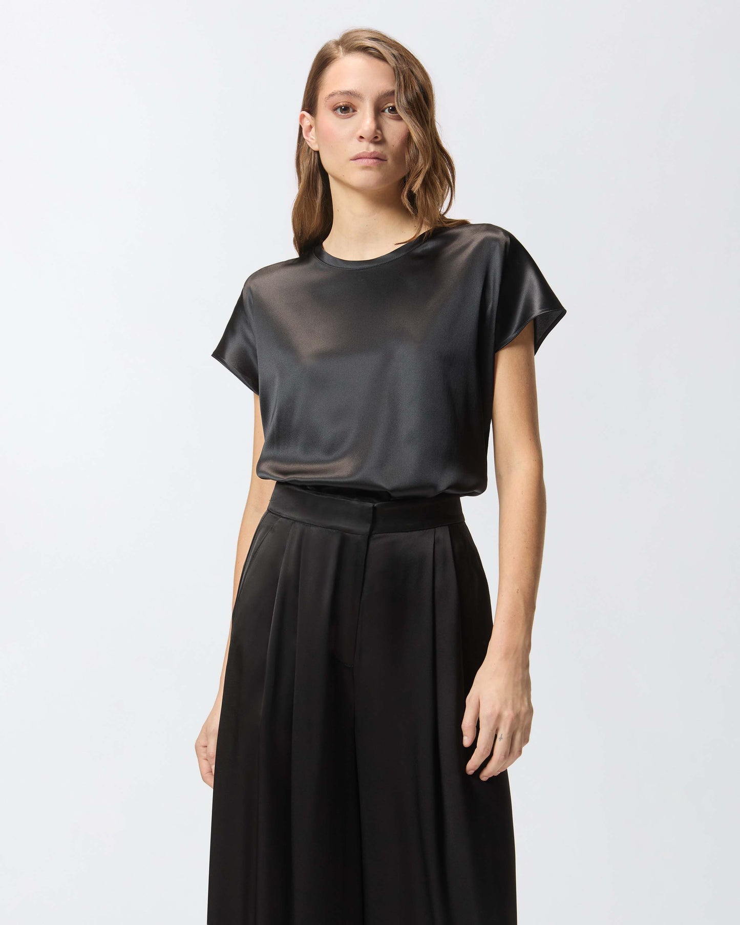 Short-sleeved satin blouse