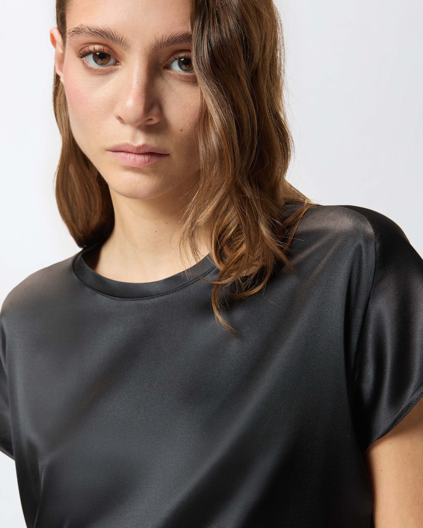 Short-sleeved satin blouse