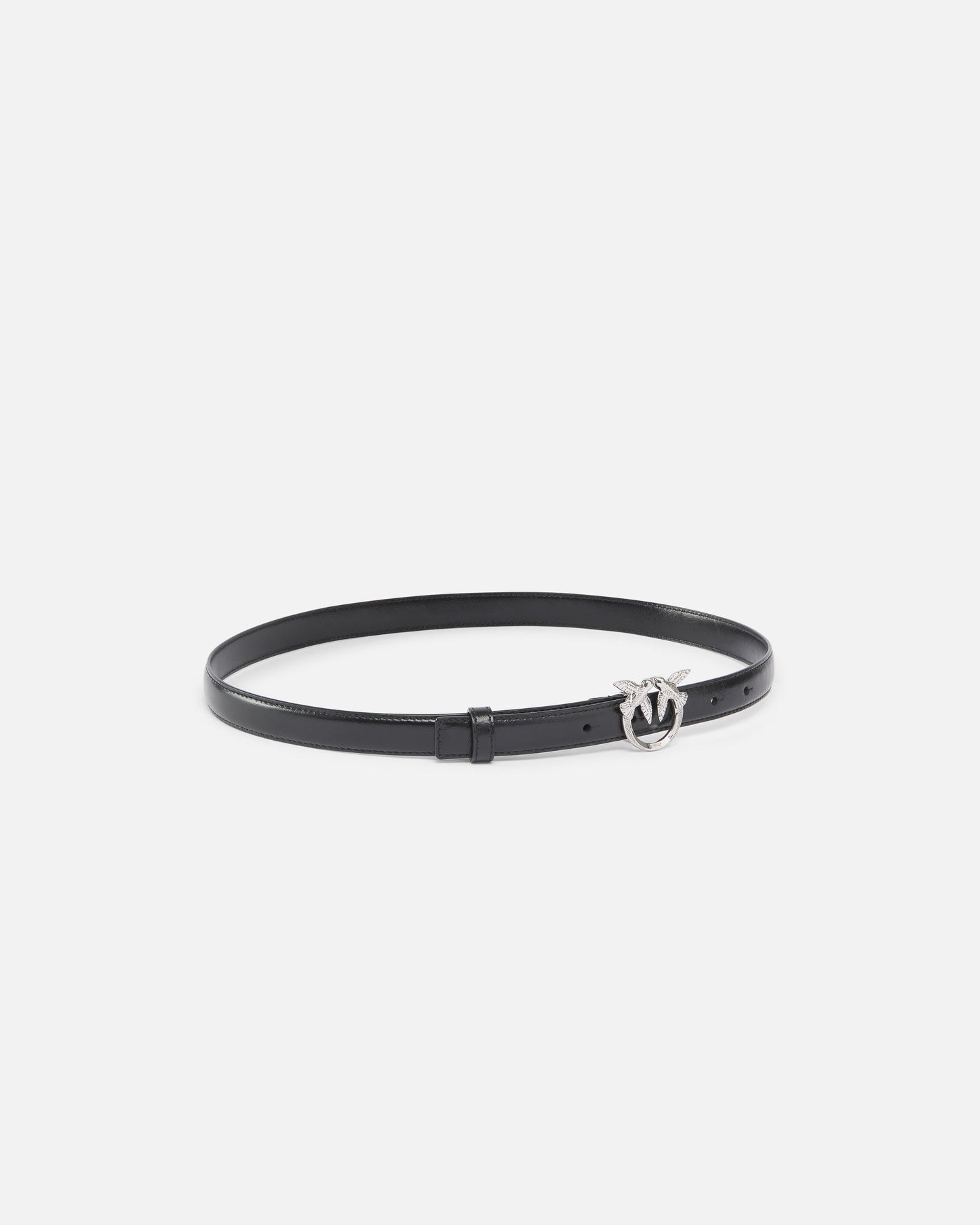 Glossy leather belt with Love Birds buckle and micro studs, 2 cm