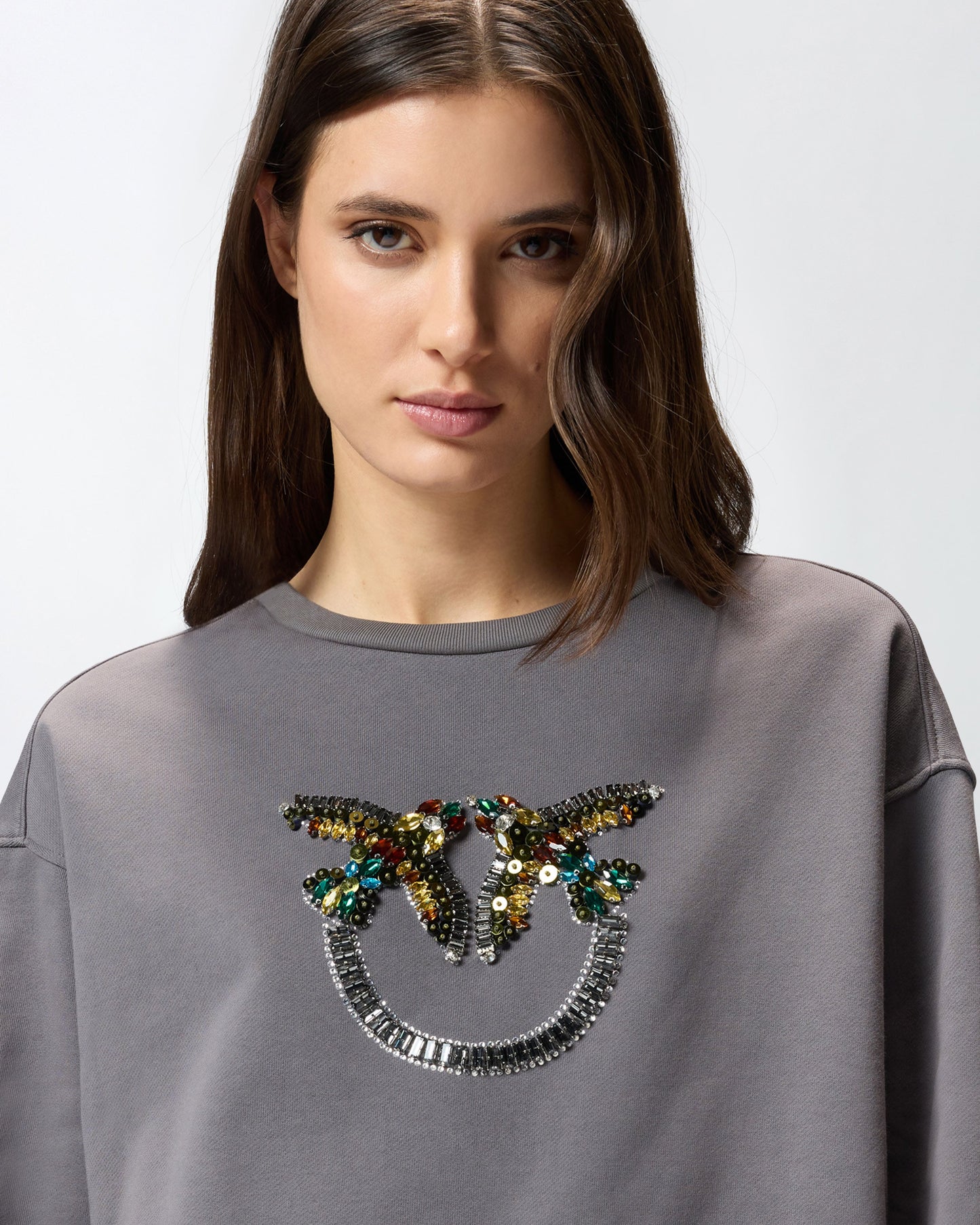 Sweatshirt with Love Birds jewel maxi embroidery