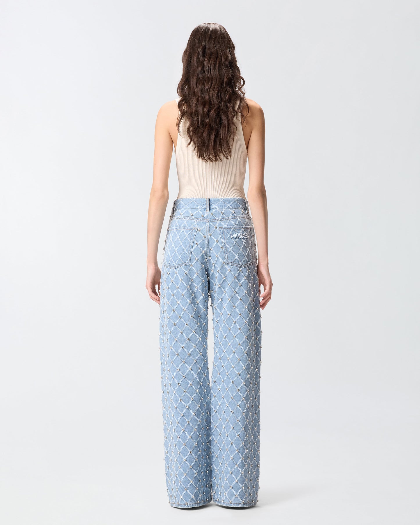 Wide-leg jeans with diamond and rhinestone motif