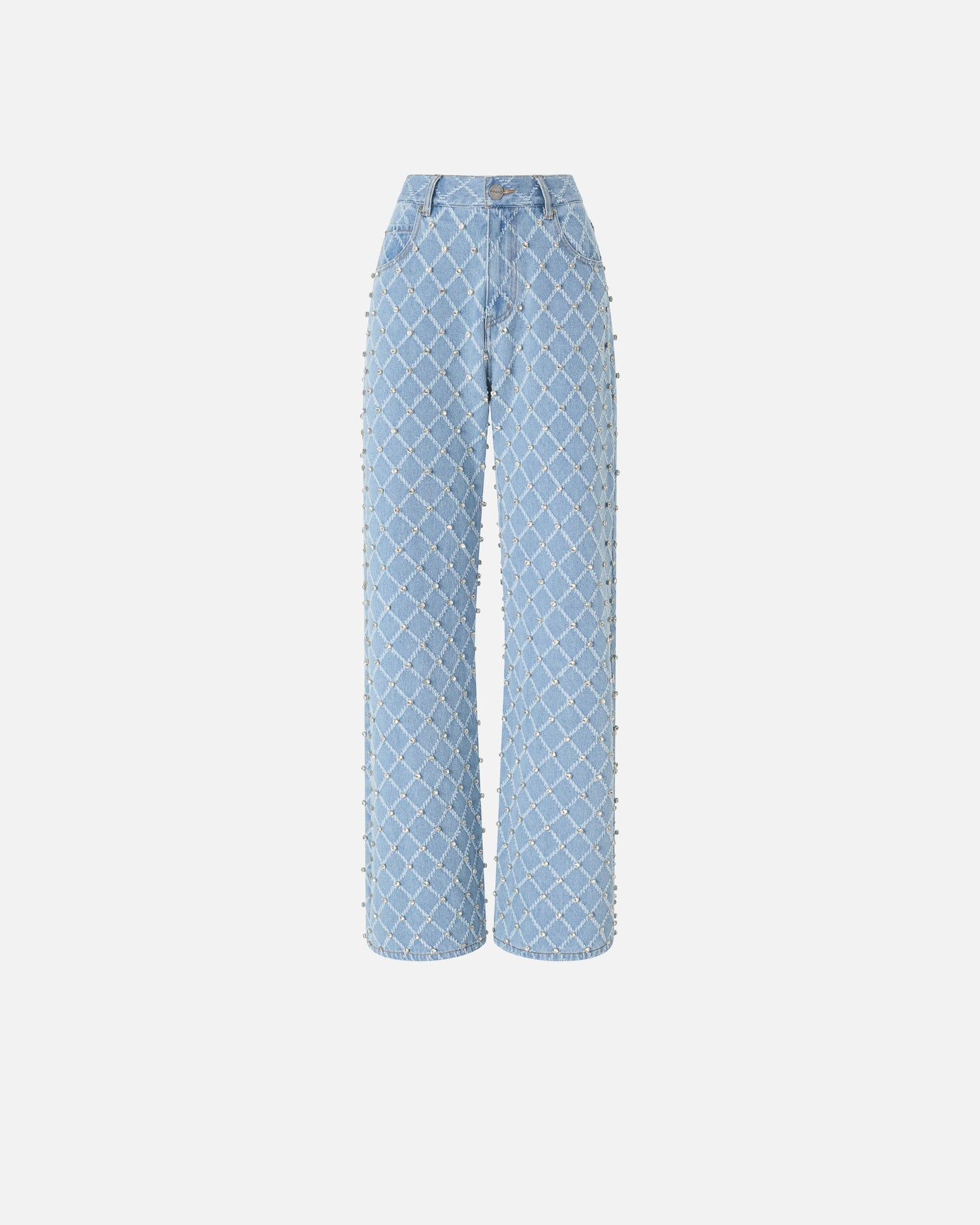 Wide-leg jeans with diamond and rhinestone motif