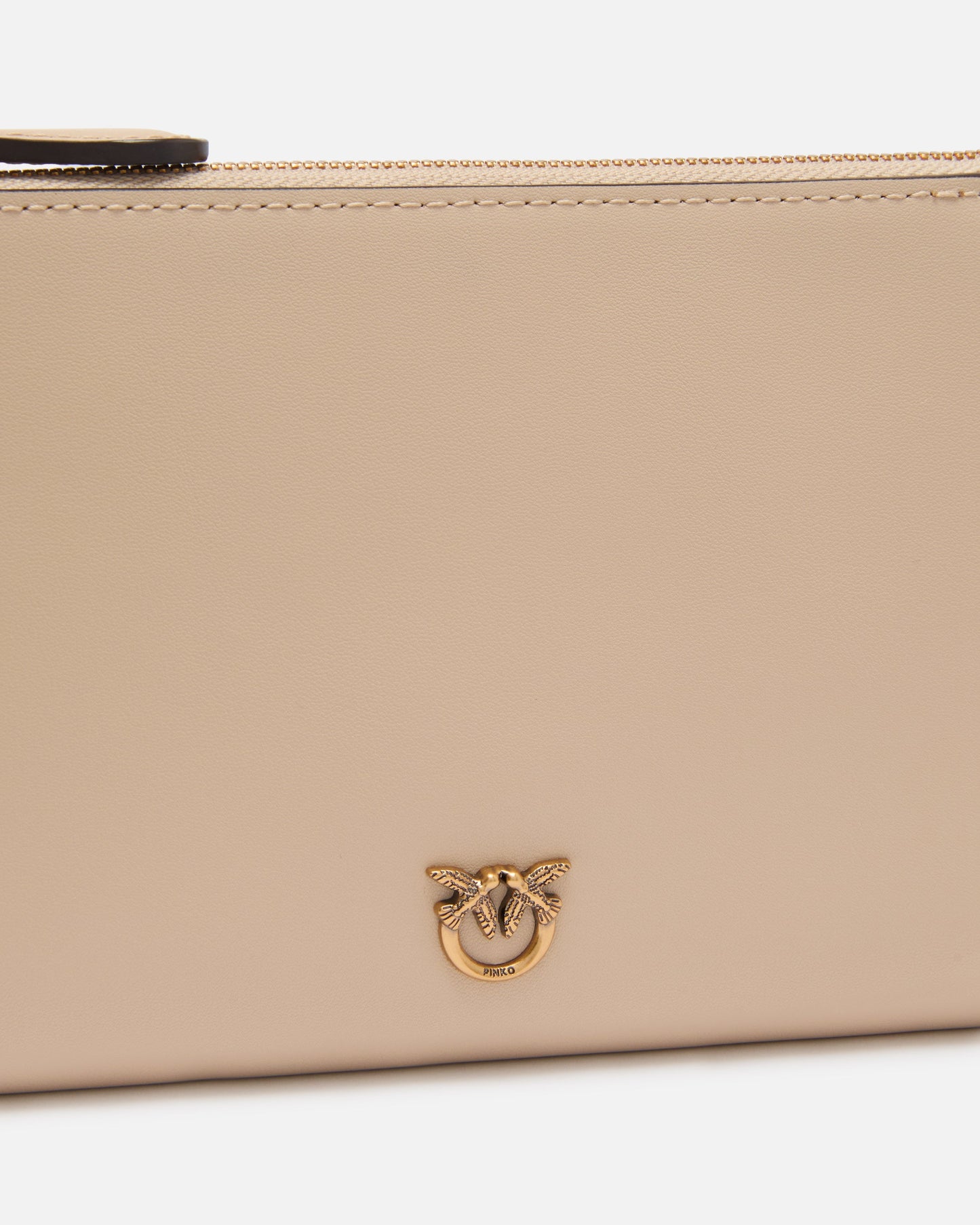 Flat leather clutch with Love Birds logo