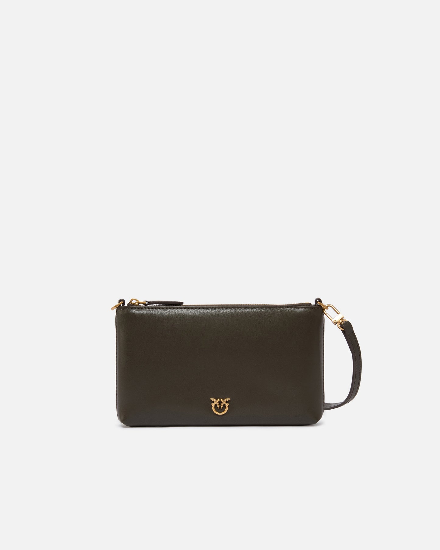 Flat leather clutch with Love Birds logo