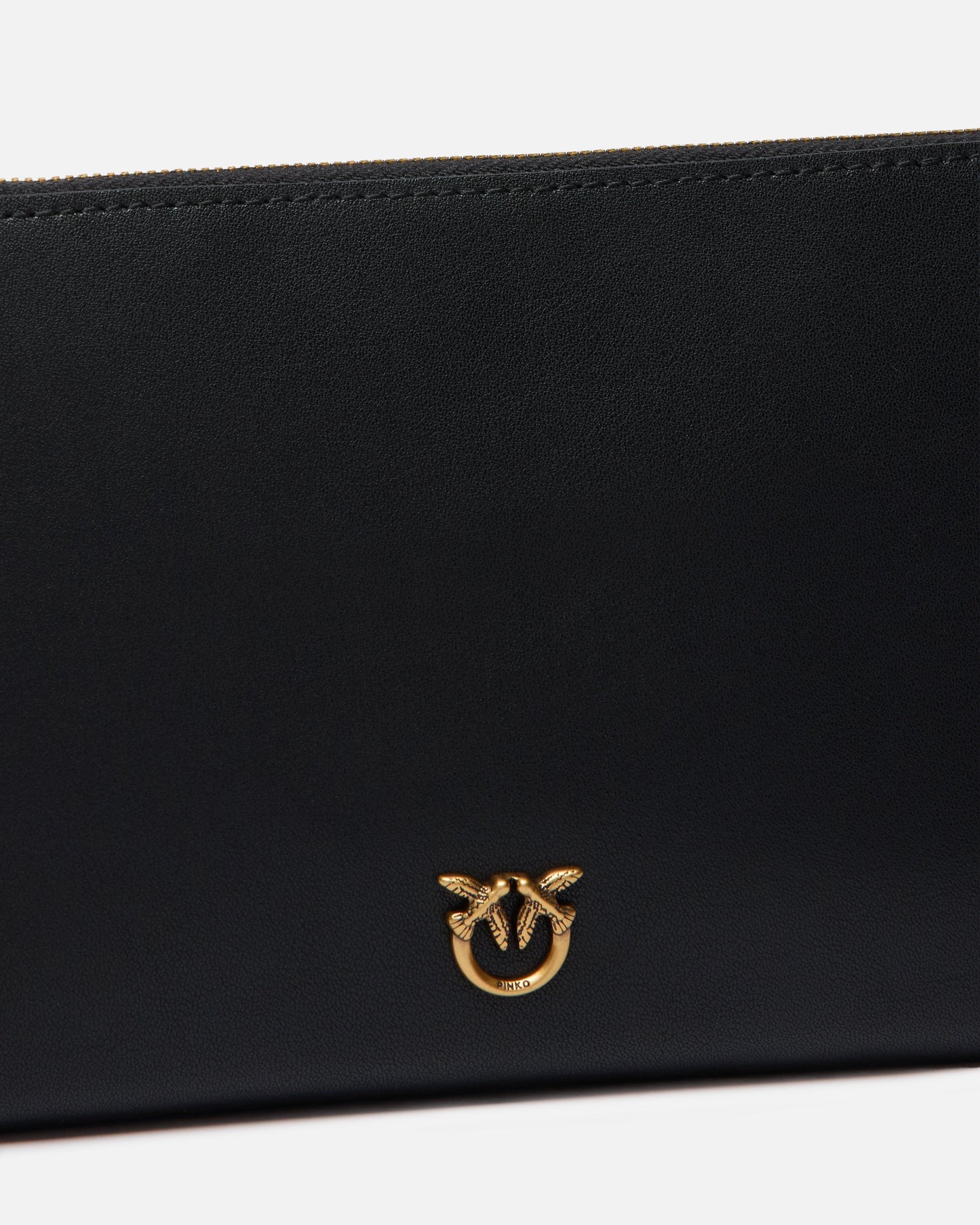 Flat leather clutch with Love Birds logo