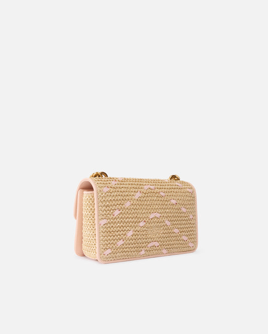 Mini Love Bag One Light small handbag in chevron raffia and leather