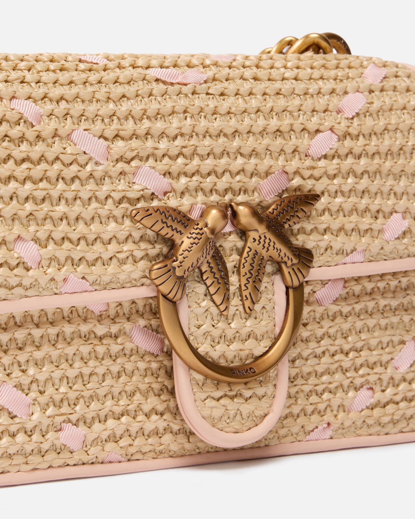 Mini Love Bag One Light small handbag in chevron raffia and leather