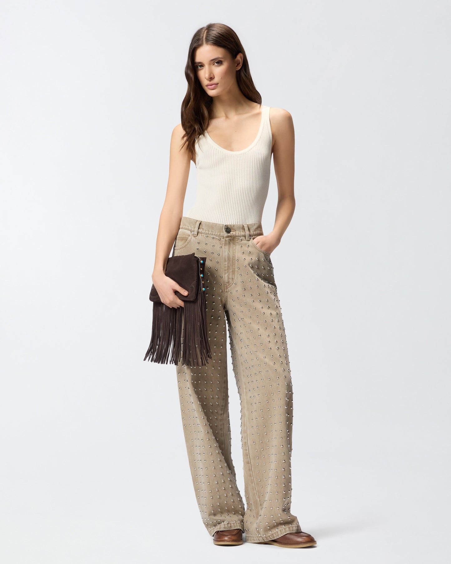 Brown jeans with studs