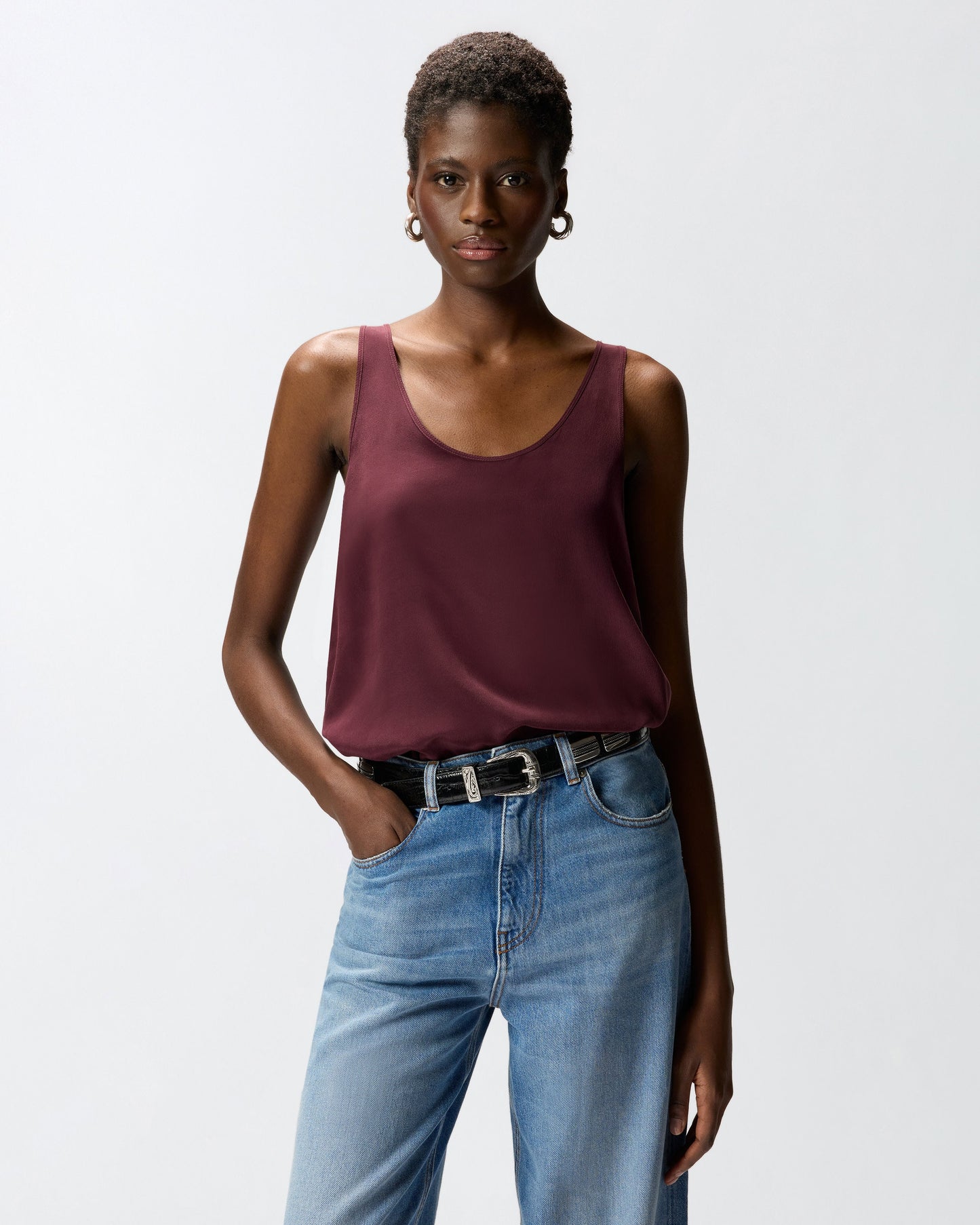 Vest top in sand wash silk