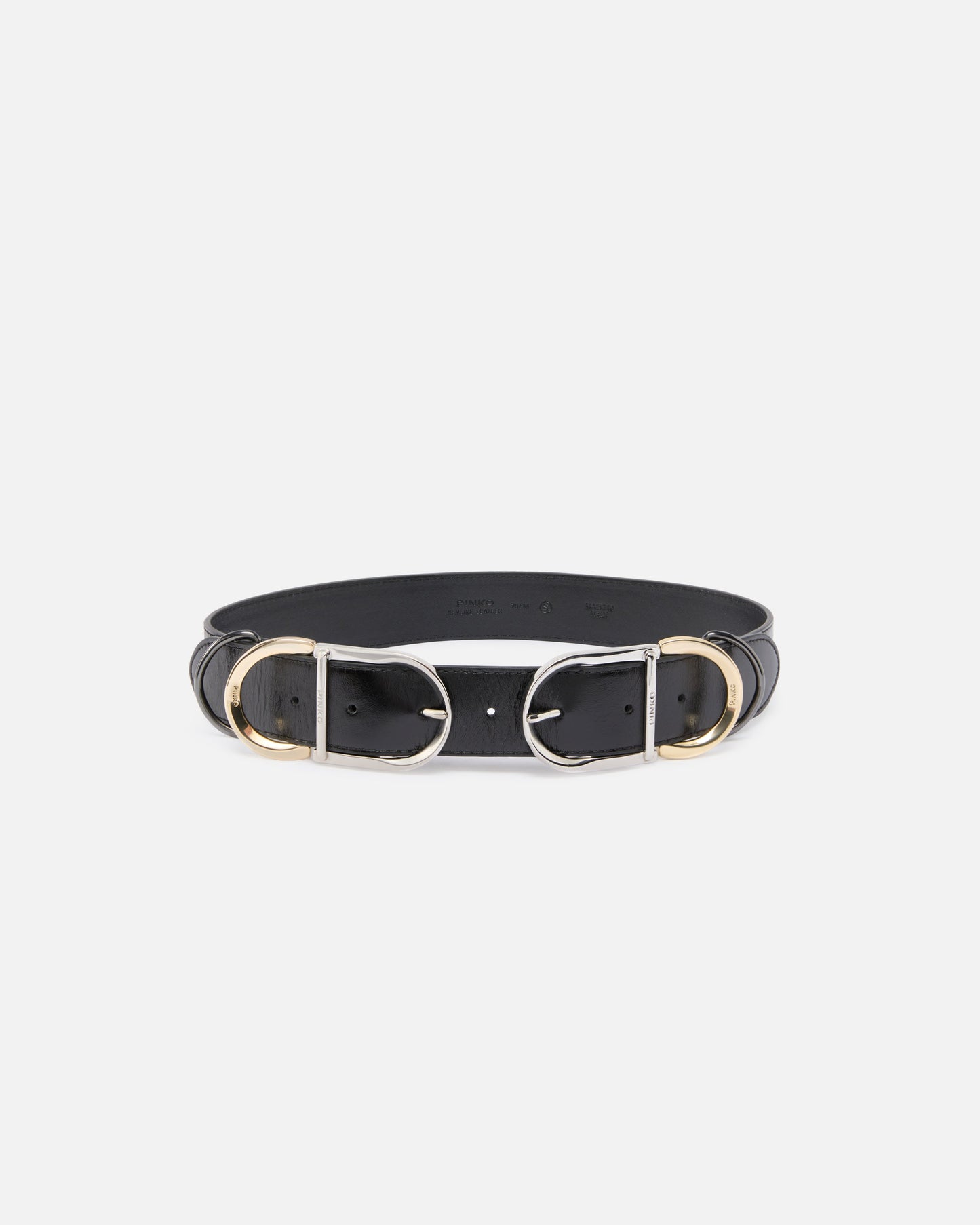 Shiny leather belt with metal loops, 4 cm