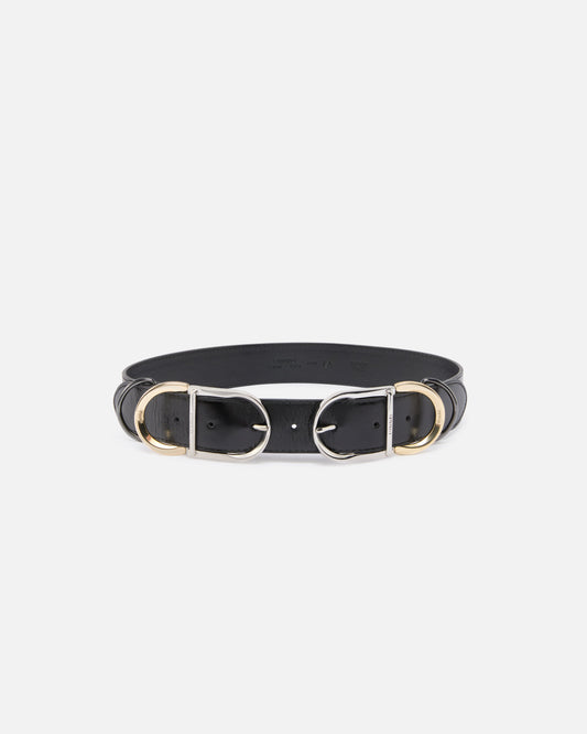 Shiny leather belt with metal loops, 4 cm