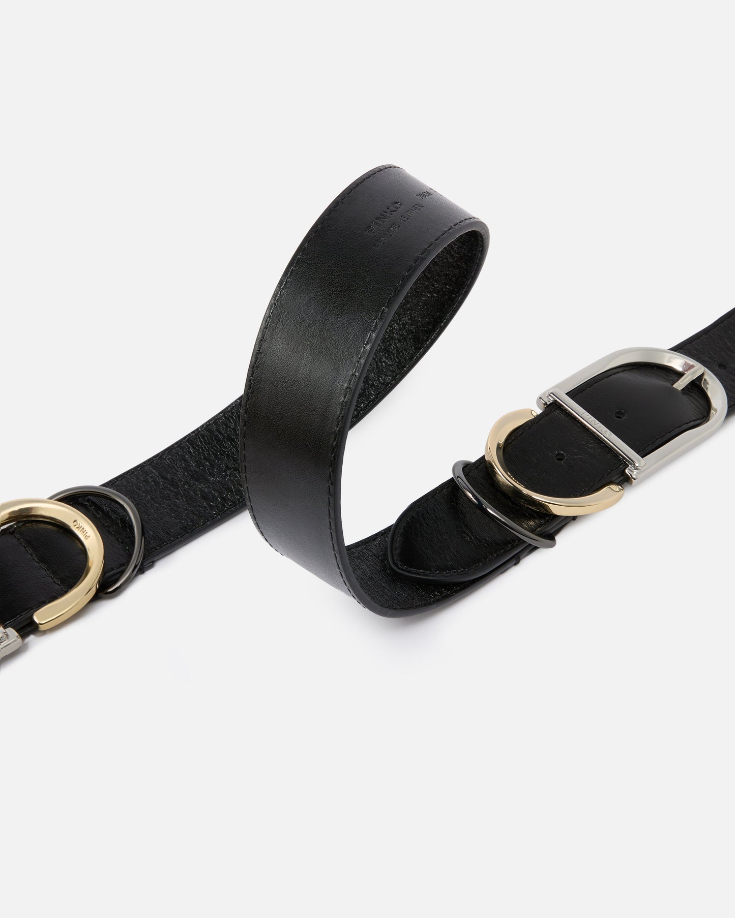 Shiny leather belt with metal loops, 4 cm