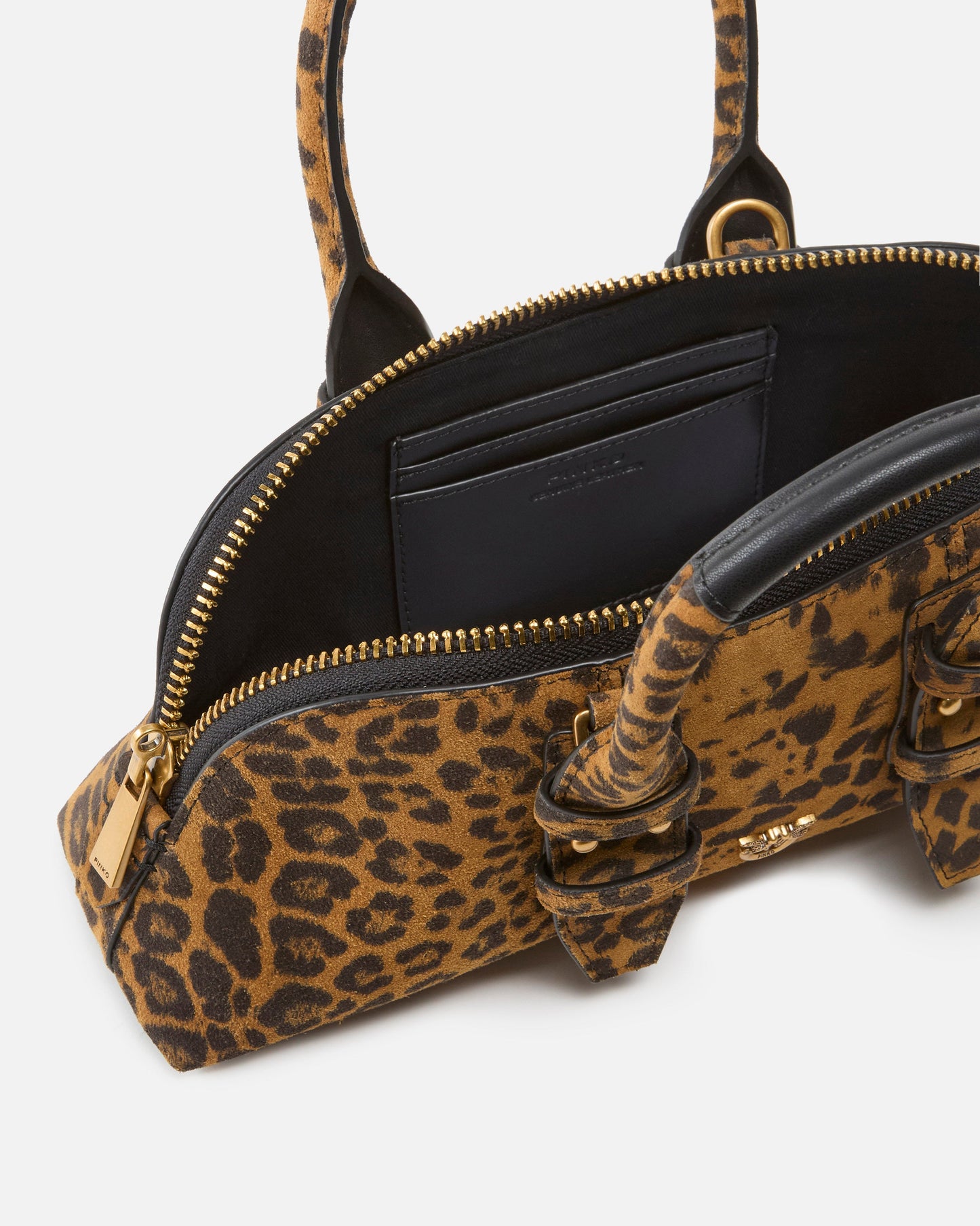Suede handbag with macula print